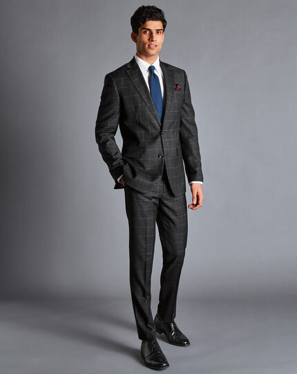 Windowpane Check Suit - Charcoal Grey