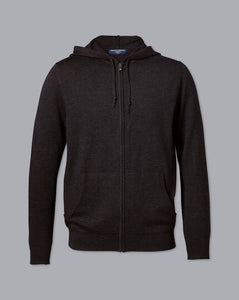 Merino Hooded Zip Through Sweater - Dark Charcoal