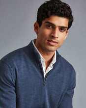 Load image into Gallery viewer, Merino Zip Neck Sweater - Indigo Melange
