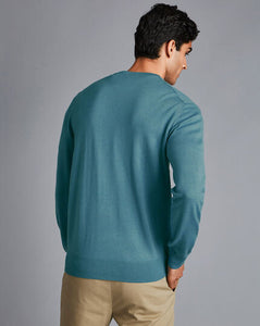 Merino Crew Neck Sweater - Teal Melange