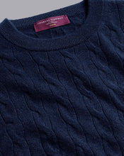 Load image into Gallery viewer, Cashmere Cable Knit Crew Neck Sweater - Navy
