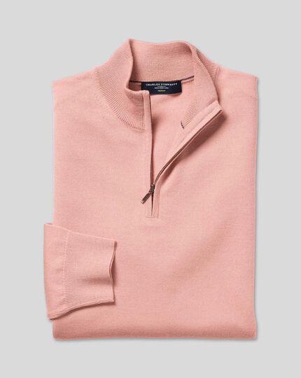 Merino Zip Neck Sweater - Light Pink