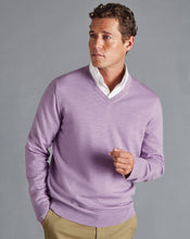 Load image into Gallery viewer, Merino V-Neck Sweater - Mauve Purple Melange
