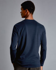 Cotton Long Sleeve Tyrwhitt T-Shirt - Navy