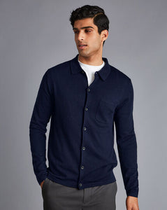 Merino Shirt Cardigan - Navy