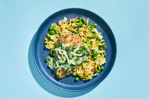 Springtime Chicken Florentine with Creamed Spinach & Green Pea Medley