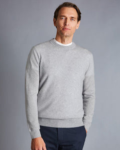 Merino Cashmere Crew Neck Sweater - Silver