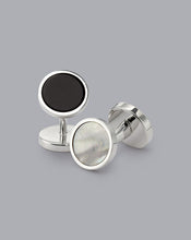 Load image into Gallery viewer, Mother of Pearl and Onyx Evening Cufflinks - Silver
