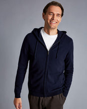 Load image into Gallery viewer, Merino Cashmere Hooded Zip Through Sweater - Navy
