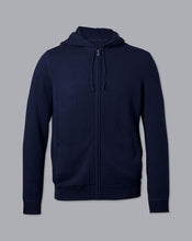 Load image into Gallery viewer, Merino Cashmere Hooded Zip Through Sweater - Navy
