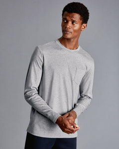 Cotton Long Sleeve Tyrwhitt T-Shirt - Grey Marl