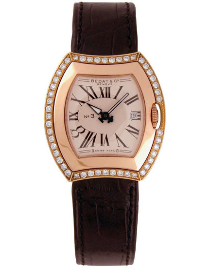 Bedat Ladies 334 No 3 18K Rose Gold Diamond Leather Strap