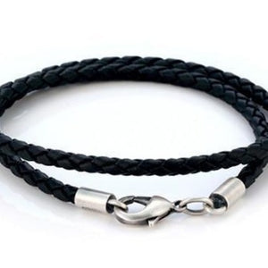 Black Braided Faux Leather Necklace Thick Width-test