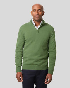 Merino Cashmere Zip Neck Sweater - Olive