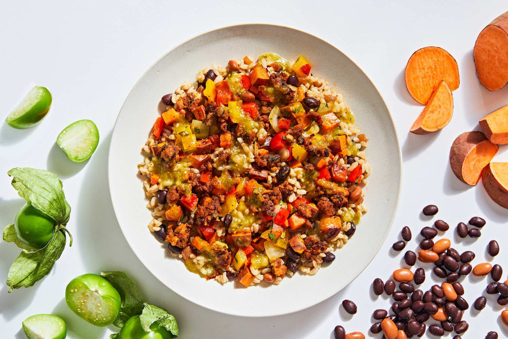 Unwrapped Salsa Verde Burrito with Purely Plant Crumbles