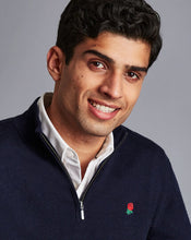 Load image into Gallery viewer, England Rugby Red Rose Merino Zip Neck Sweater - Navy
