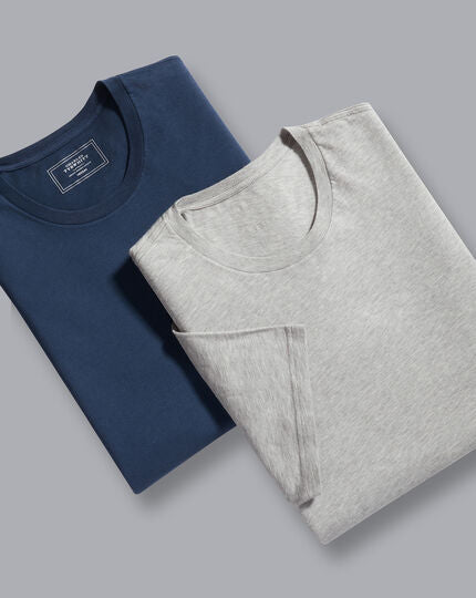 2 Pack Crew Neck Cotton Undershirts - Indigo Blue