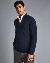 Load image into Gallery viewer, Merino Zip Neck Sweater - Navy
