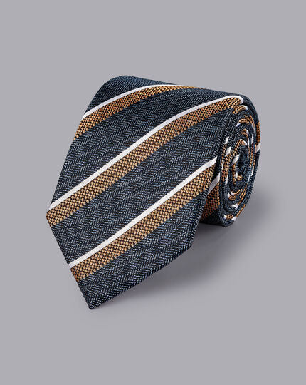 Silk Stripe Tie - Denim Blue