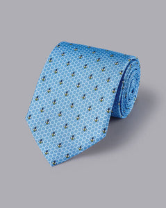 Bees and Honey Print Silk Tie - Cornflower Blue