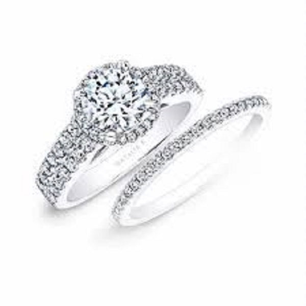 Natalie K Diamond 14k White Gold Engagement Ring Setting and Wedding Band Set-test99