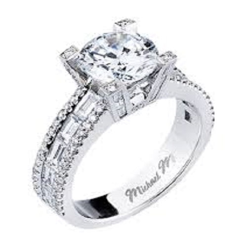 14K White Gold Emerald Cut Delicate Pave Engagement Ring MES673-test17