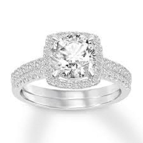 14K White Gold Emerald Cut Delicate Pave Ring MES673-test23