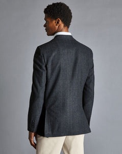 Textured Wool Windowpane Check Jacket - Denim Blue