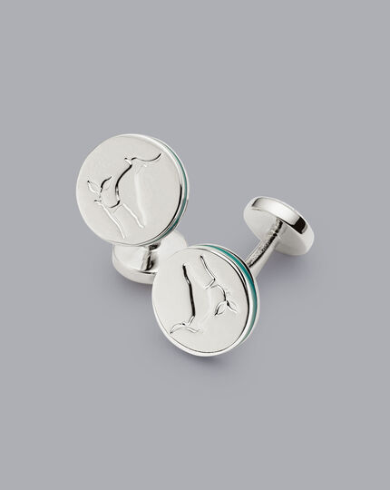 Enamel Round Lapwing Cufflinks - Silver Grey