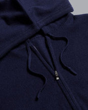 Load image into Gallery viewer, Merino Cashmere Hooded Zip Through Sweater - Navy
