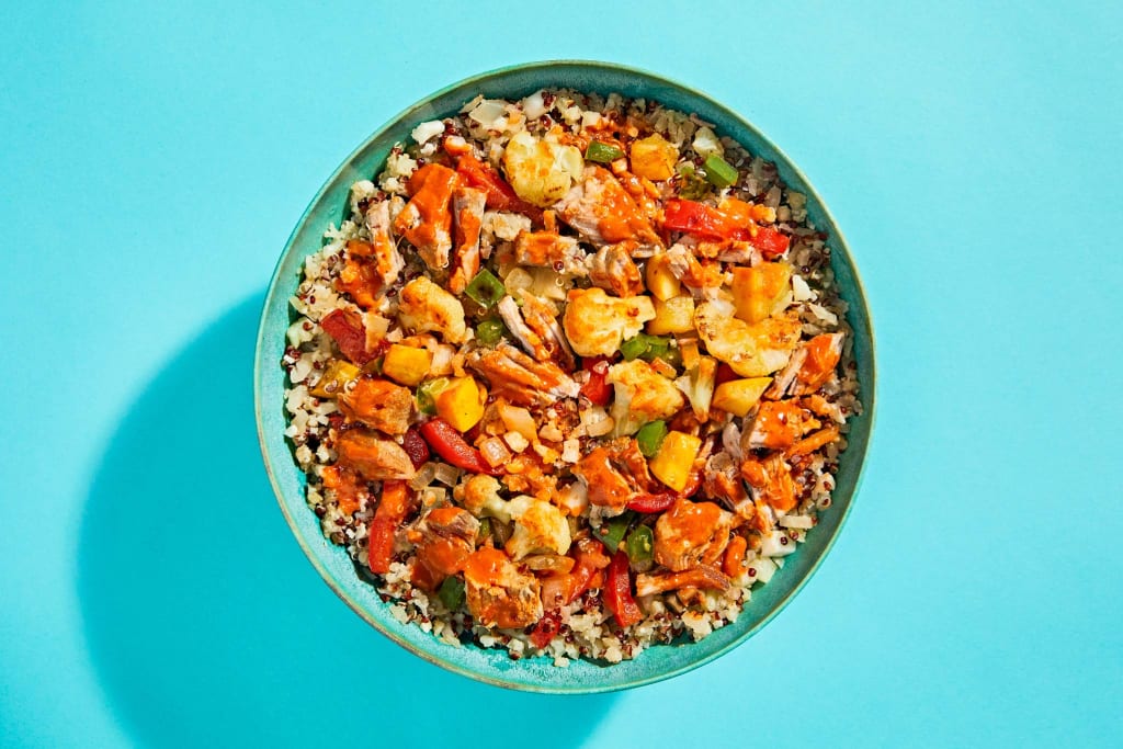 Super-Grain Pulled Pork Bowl with Red Pepper Sauce & Quinoa