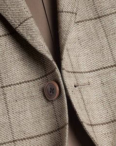 British Luxury Linen Wool Windowpane Check Jacket - Oatmeal