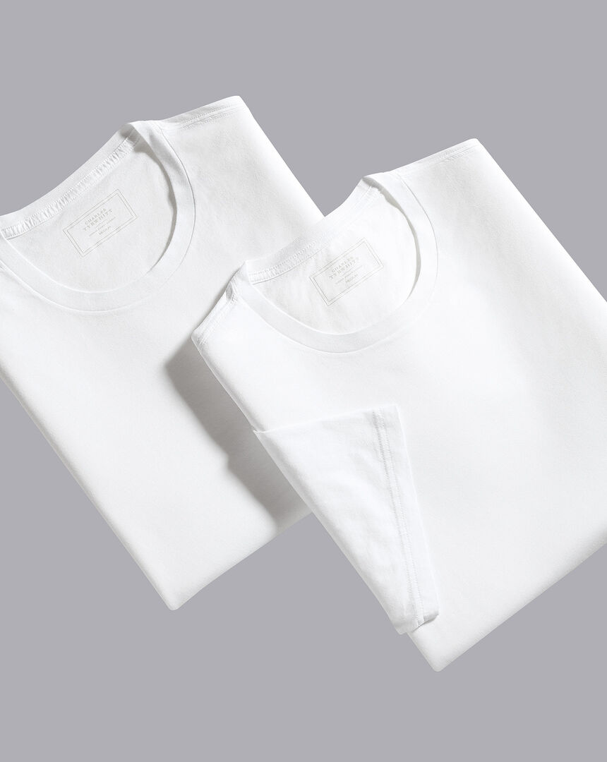 2 Pack Crew Neck Cotton Undershirts - White