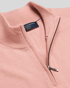 Merino Zip Neck Sweater - Light Pink