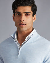 Load image into Gallery viewer, Merino Zip Neck Sweater - Light Blue
