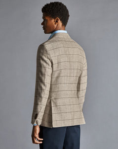 British Luxury Linen Wool Windowpane Check Jacket - Oatmeal