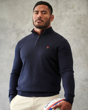 Load image into Gallery viewer, England Rugby Red Rose Merino Zip Neck Sweater - Navy
