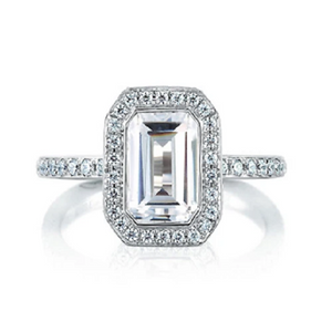 14K White Gold Emerald Cut Delicate Pave Engagement Ring MES673-test16