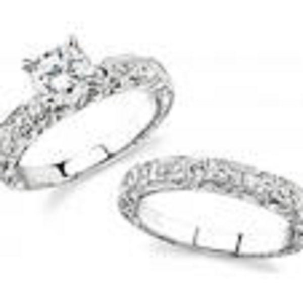 Natalie K Diamond Antique Style 18k White Gold Engagement Ring Setting and Wedding Band Set-test98