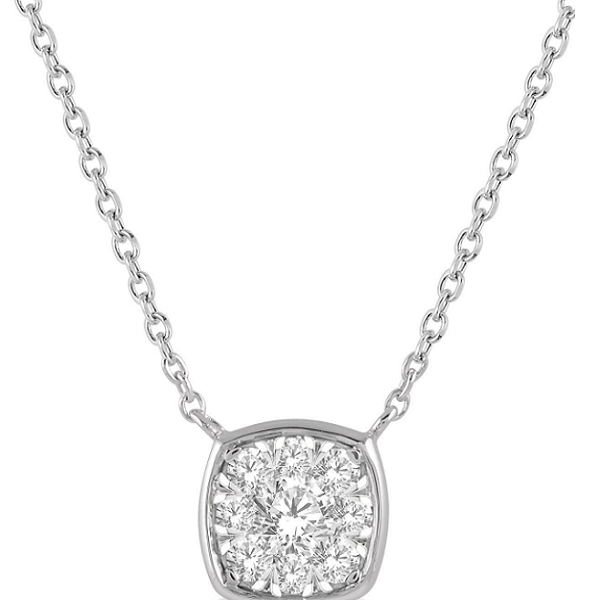 1/4 Ctw Cushion Shape Pendant Lovebright Diamond Necklace in 14K White Gold-test31