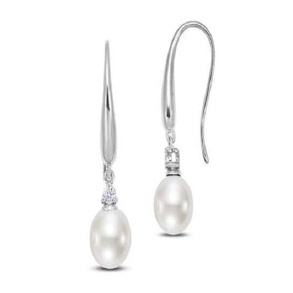 Freshwater Pearl And Diamond Drop Earrings-test72