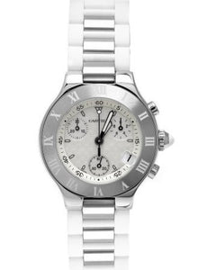 Cartier Ladies W10197U2 Must 21 Chrono White Rubber Bracelet Wat