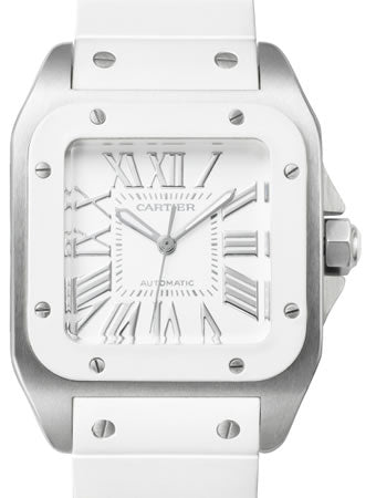 Cartier Ladies W20122u2 Santos 100 MM White Rubber Bezel Rubber