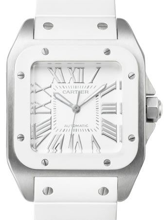 Cartier Ladies W20129u2 Santos 100MM White Rubber Case & Bracele