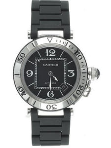 Cartier Men`s W31077U2 Pasha Seatimer Steel Black Dial Rubber Watch