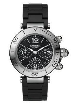 Cartier Men`s W31088U2 Pasha Seatimer Chrono Steel Black Dial