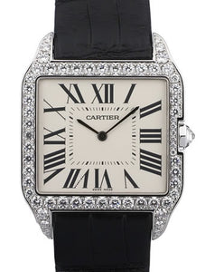 Cartier Ladies WH100651 Santos Dumont 18K White Gold Diamond Watch