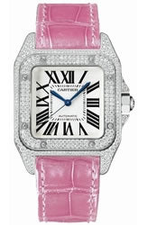 Cartier Ladies WM501751 Santos 100 18K White Gold Diamond Watch