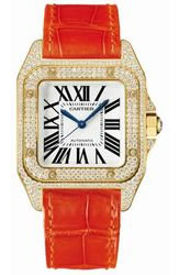 Cartier Ladies WM502051 Santos 100 18K Yellow Gold Diamond Watch