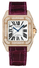 Cartier Ladies WM502151 Satos 100 Red Gold Diamond Watch